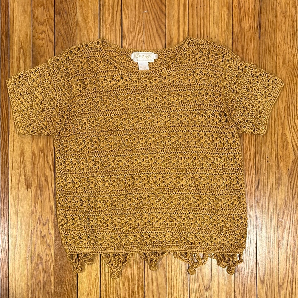 Crochet Short Sleeve Top in Mustard